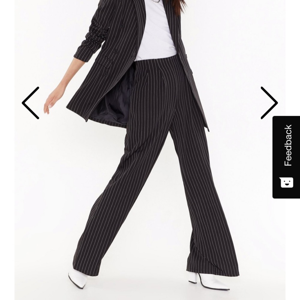 LF flare pinstripe black pant high-waisted